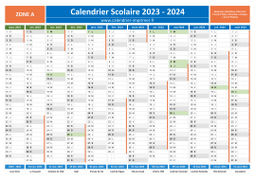 Calendrier scolaire 2023-2024 avec jours fériés - Zone A à imprimer