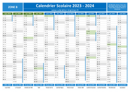 Calendrier scolaire 2023-2024 avec jours fériés - Zone B à imprimer