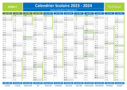 Calendrier scolaire 2023-2024 avec jours fériés - Zone C à imprimer