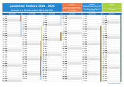 Calendrier scolaire 2023-2024 - Zones A-B-C à imprimer - 2nd semestre