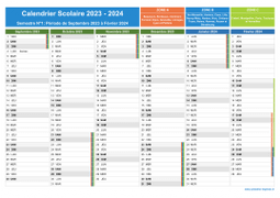 Calendrier scolaire 2023-2024 à imprimer - 1er et 2nd semestre