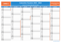Calendrier scolaire 2023-2024 - Zone A à imprimer - 2nd semestre