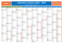 Calendrier scolaire 2023-2024 - Zone A à télécharger gratuit et imprimer