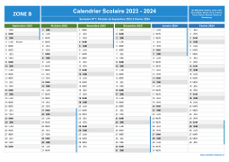 Calendrier scolaire 2023-2024 - Zone B à imprimer - 1er semestre
