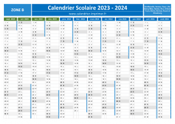 Calendrier scolaire 2023-2024 - Zone B à télécharger gratuit et imprimer