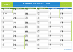 Calendrier scolaire 2023-2024 de la Zone C à imprimer - 1er et 2nd semestre