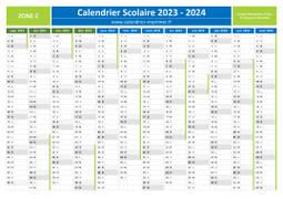 Calendrier scolaire 2023-2024 - Zone C à télécharger gratuit et imprimer