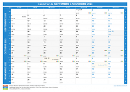 Calendrier scolaire pour Septembre à Novembre 2023 paysage 1