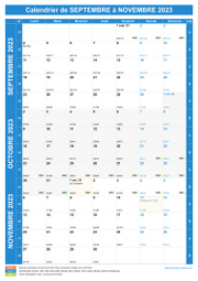 Calendrier scolaire pour Septembre à Novembre 2023 portrait 1