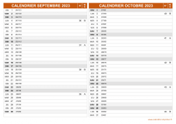 Calendrier pour les mois de Septembre et Octobre 2023 paysage 2