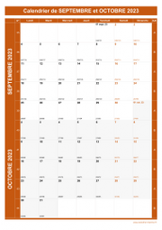Calendrier pour les mois de Septembre et Octobre 2023 portrait 1