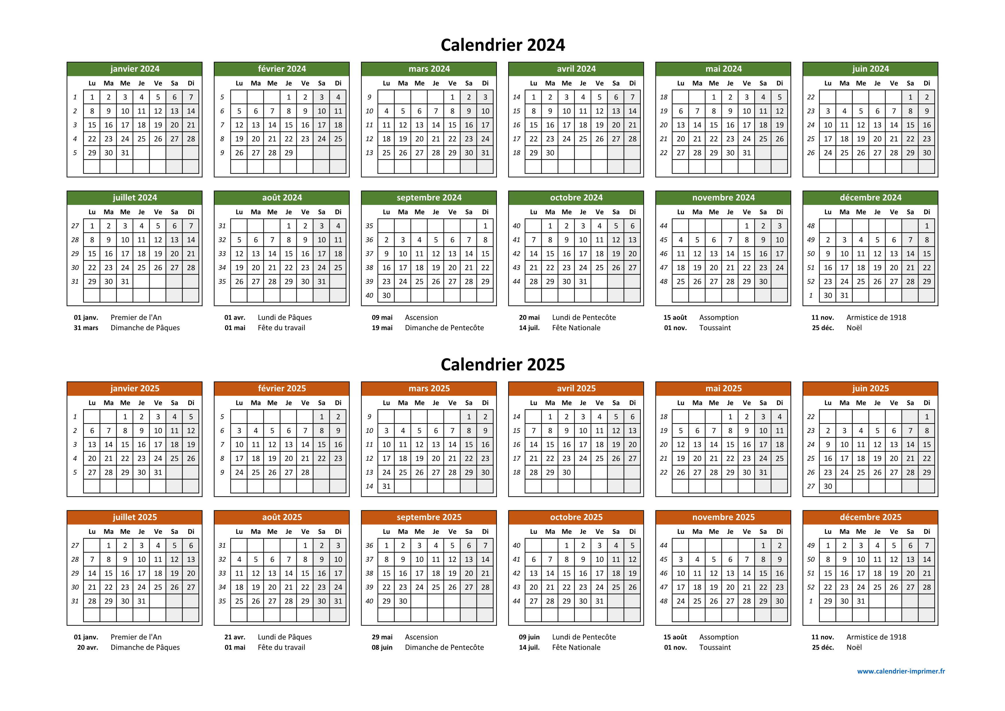 Calendrier 2024 à imprimer