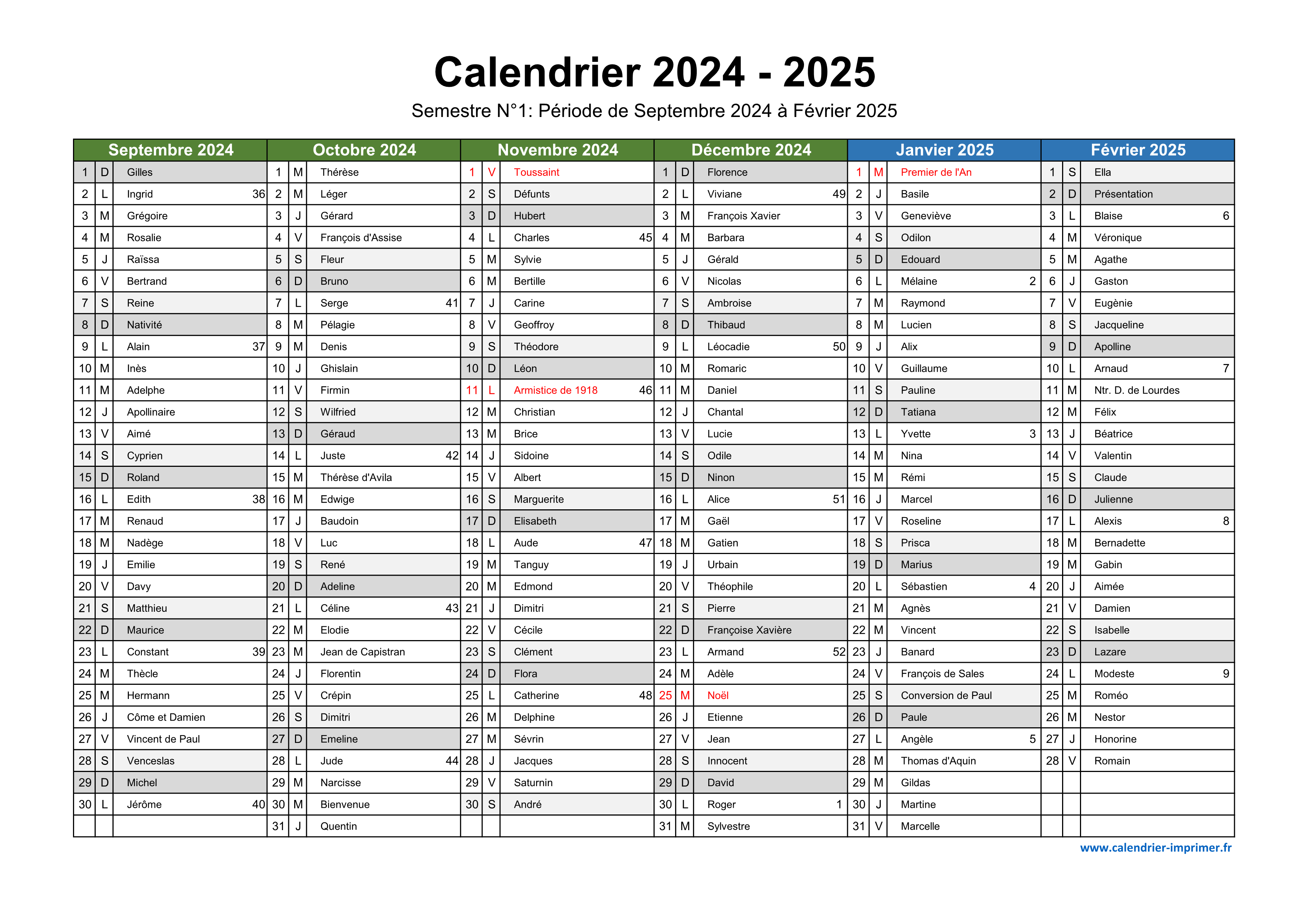 Calendrier annuel 2024 et 2025 imprimable, recharge à imprimer en