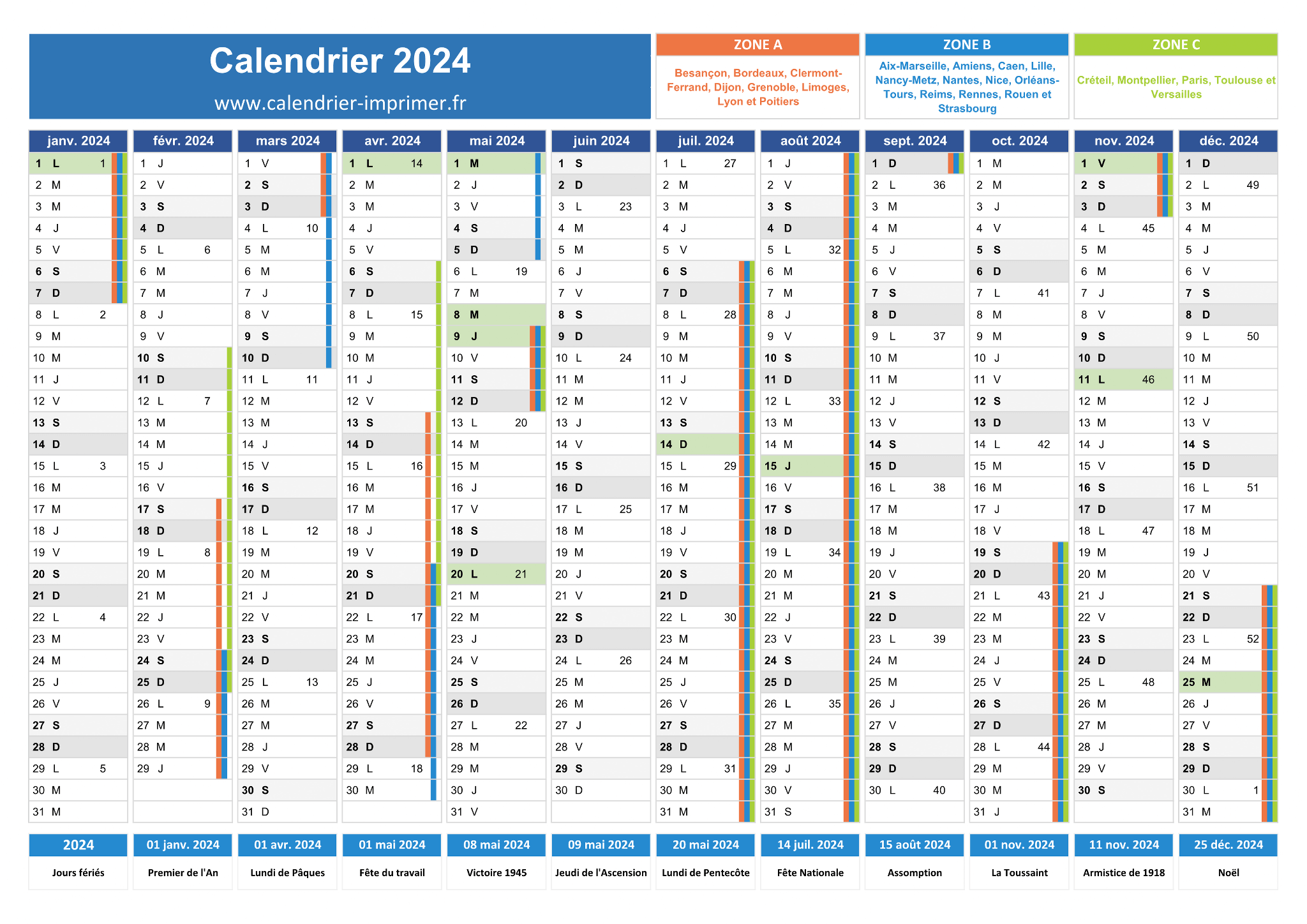 Mini calendrier 2024 à imprimer