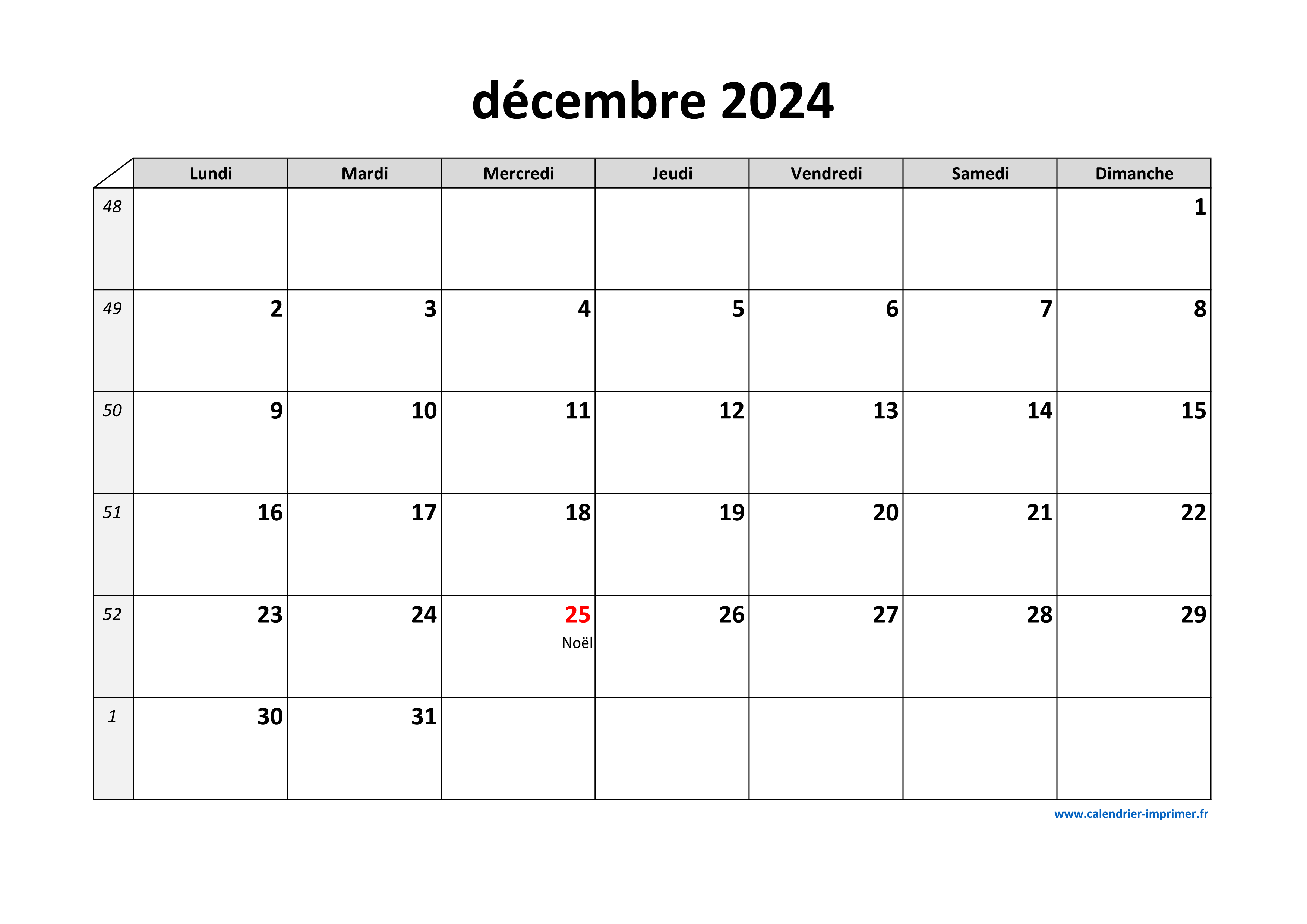 CALENDRIER DECEMBRE 2024 : LE CALENDRIER DU MOIS DE DECEMBRE 2024 GRATUIT A  IMPRIMER - AGENDA