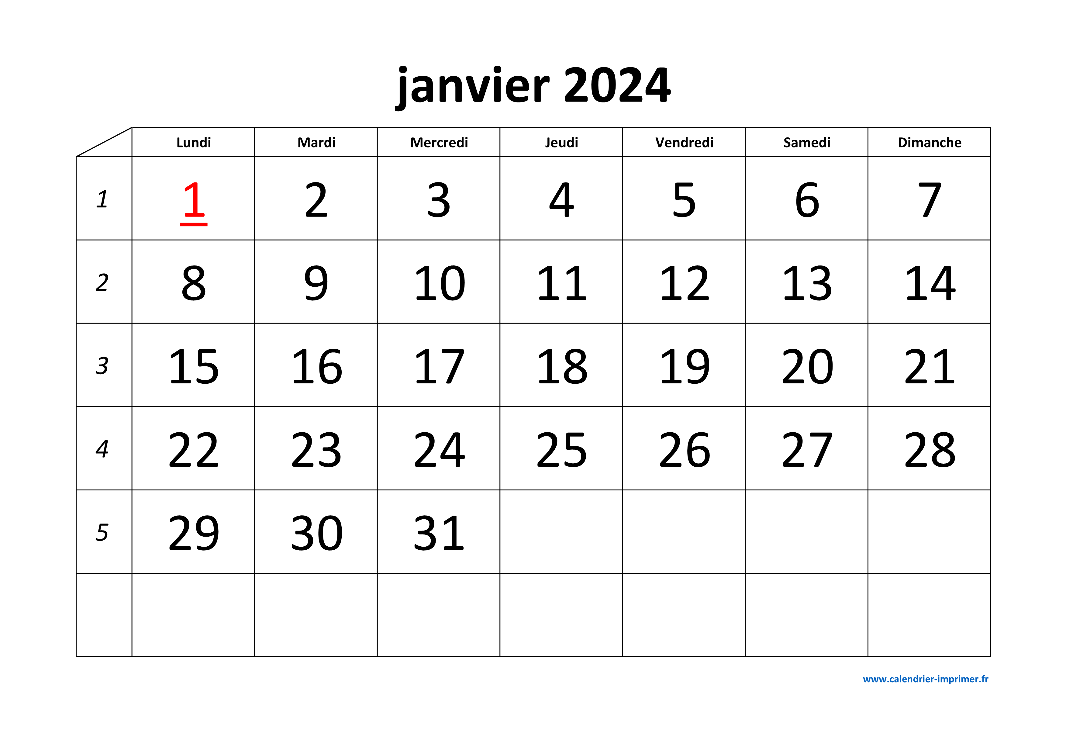 Calendrier 2024 à imprimer gratuit