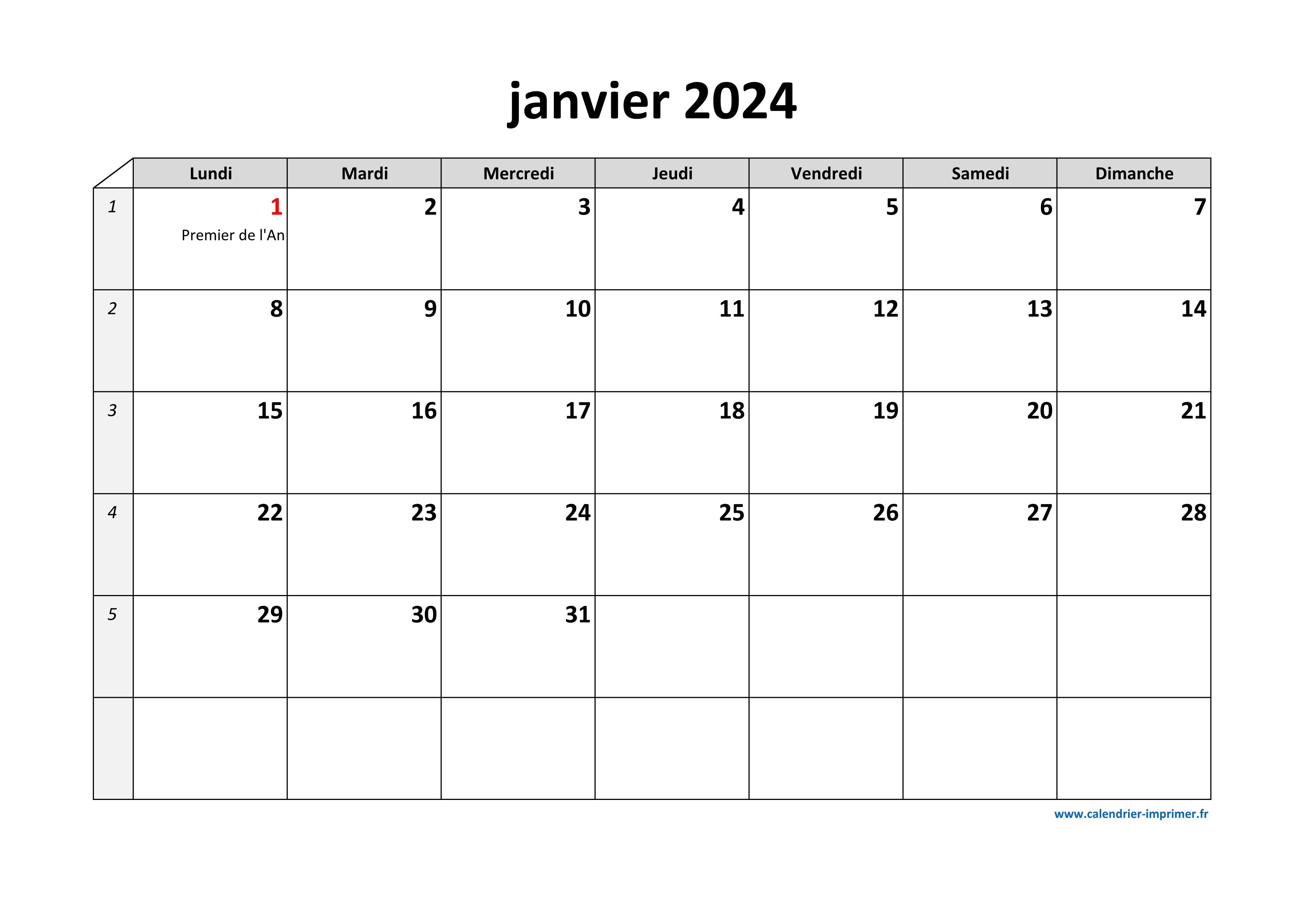 Calendrier 2024 PDF paysage imprimable mensuel Calendrier mensuel 2024  début dimanche et lundi PDF au format A4 et lettre US Calendars_V1 -   France