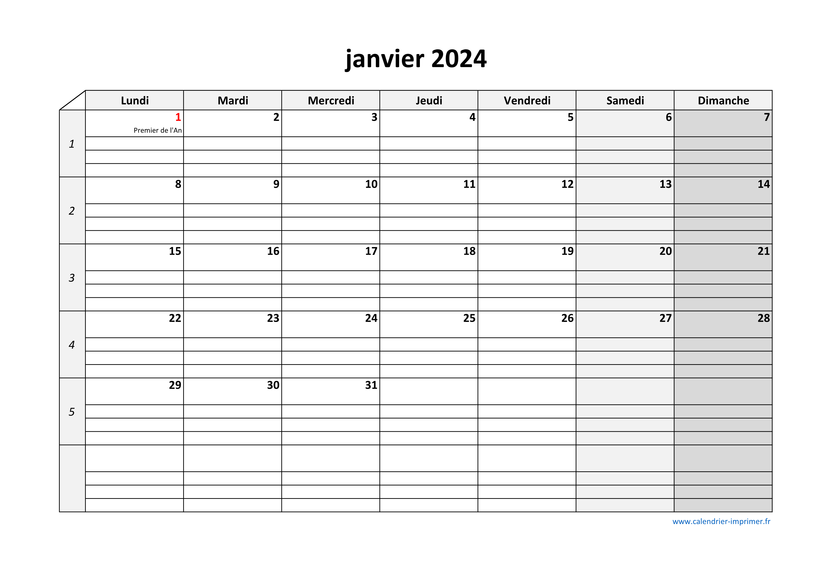 Calendrier Mensuel 2024 Digital à Imprimer En Français // 12 Mois