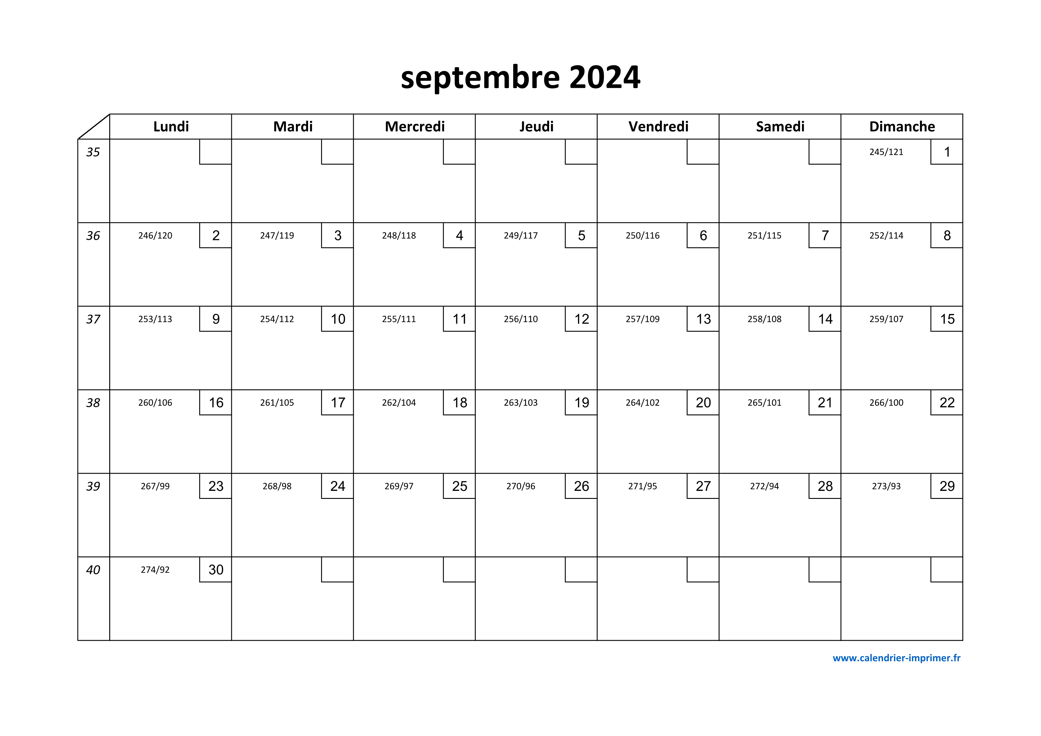 septembre 2024 calendrier imprimable