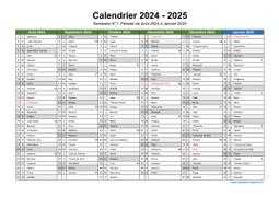Calendrier Août 2024 à Juillet 2025 Semestre Fêtes