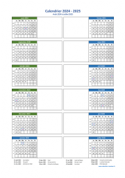 Calendrier Août 2024 à Juillet 2025 Vertical 2 Colonnes