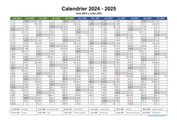 Calendrier Août 2024 à Juillet 2025 Vierge