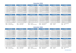 Calendrier Janvier 2024 à Décembre 2025 Horizontal Modèle 01