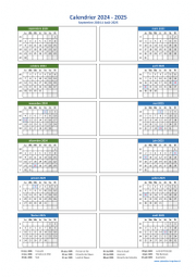 Calendrier Septembre 2024 à Août 2025 Vertical 2 Colonnes