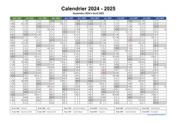 Calendrier Septembre 2024 à Août 2025 Vierge
