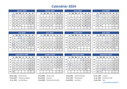 Calendrier Annuel 2024 Vacances Horizontal