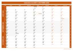 Calendrier pour les mois de Août à Octobre 2024 paysage 1