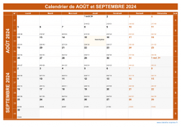 Calendrier pour les mois de Août et Septembre 2024 paysage 1