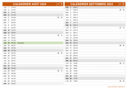 Calendrier pour les mois de Août et Septembre 2024 paysage 2