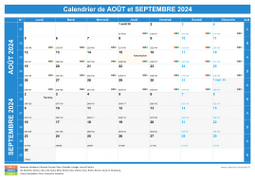 Calendrier scolaire pour Août et Septembre 2024 paysage 1