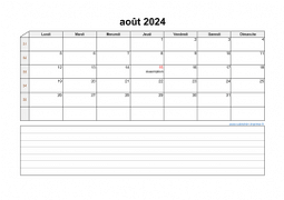 Calendrier août 2024 modele 07