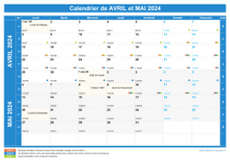 Calendrier scolaire pour Avril et Mai 2024 paysage 1