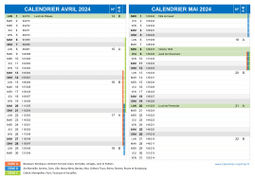 Calendrier scolaire pour Avril et Mai 2024 paysage 2
