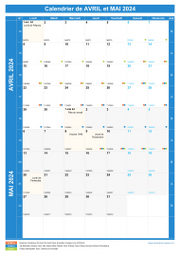Calendrier scolaire pour Avril et Mai 2024 portrait 1
