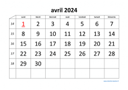 calendrier avril 2024