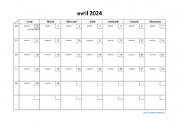 Calendrier avril 2024 modele 02