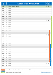 Calendrier avril 2024 portrait avec vacances, jours fériés et numéros de semaine