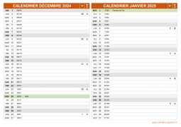 Calendrier pour les mois de Décembre 2024 et Janvier 2025 paysage 2