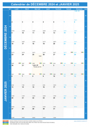 Calendrier scolaire pour Décembre 2024 et Janvier 2025 portrait 1