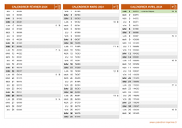Calendrier pour les mois de Février à Avril 2024 paysage 2