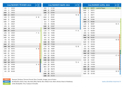 Calendrier scolaire pour Février à Avril 2024 paysage 2