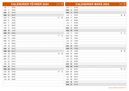 Calendrier pour les mois de Février et Mars 2024 paysage 2