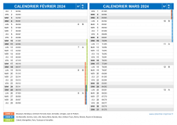 Calendrier scolaire pour Février et Mars 2024 paysage 2