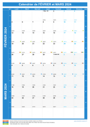 Calendrier scolaire pour Février et Mars 2024 portrait 1