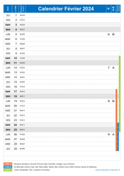 Calendrier fevrier 2024 portrait avec vacances, jours fériés et numéros de semaine