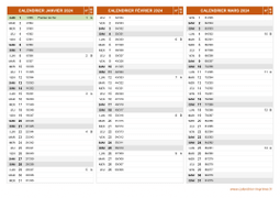 Calendrier pour les mois de Janvier à Mars 2024 paysage 2